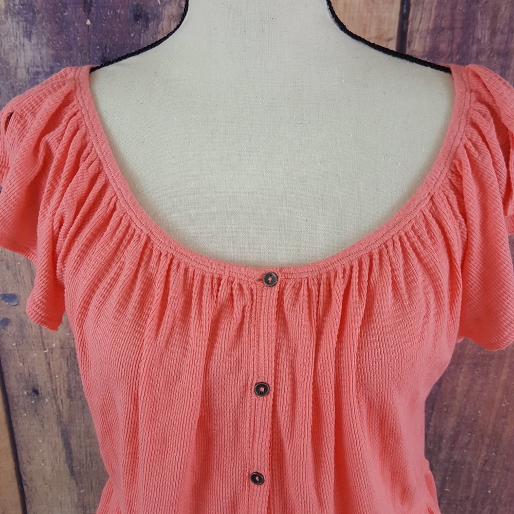 Free People Off Shoulder Ruffle Peasant Top Coral - Picture 3 of 6